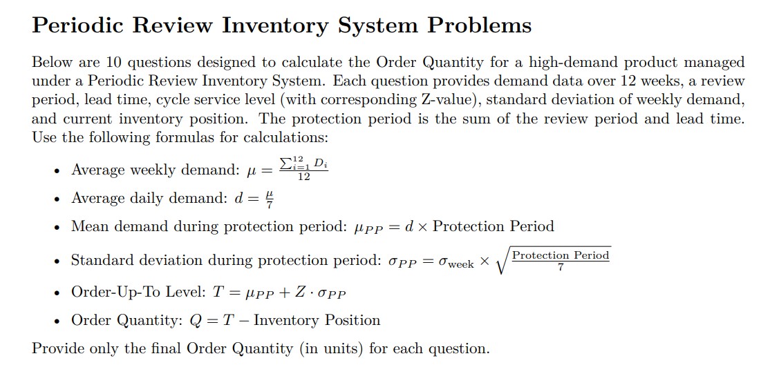 Periodic Review Inventory System 5 Problems Below