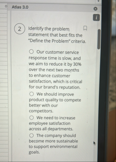 Atlas 3 . 0 Identify the problem statement that