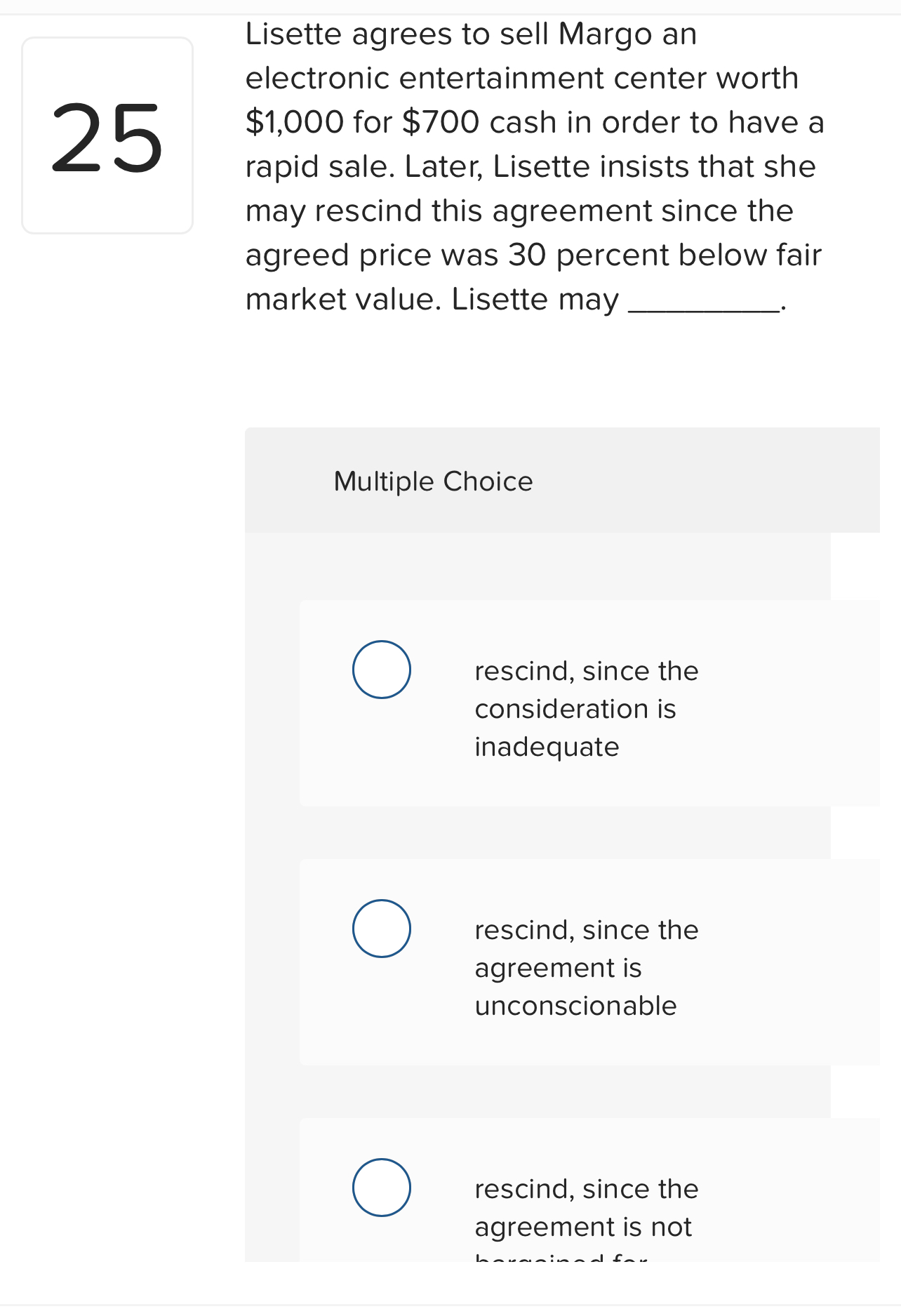 Lisette agrees to sell Margo an electronic