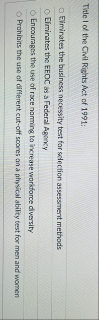 Title I of the Civil Rights Act of 1 9 9 1 :