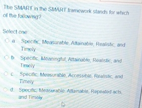 The SMART in the SMART framework stands for which
