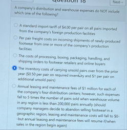 A compary's distribution and warehouse expenses