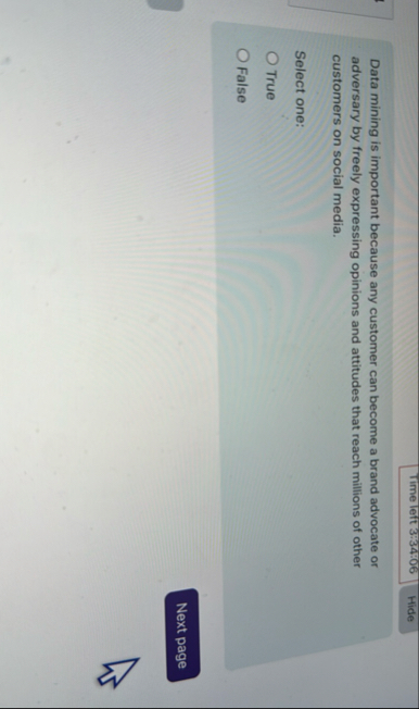 Time left 3 : 3 4 : 0 6 Hide Data mining is