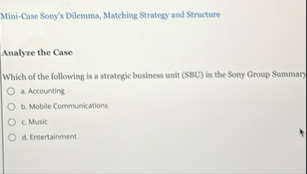 Mini - Case Souy's Dilemma, Matching Strategy and