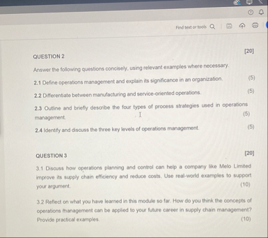 Findtext or tools [ 2 0 ] QUESTION 2 Answer the