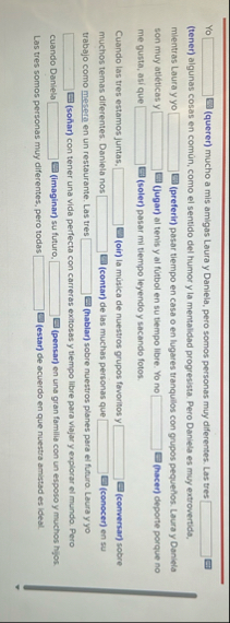 Yo 0 ( querer ) mucho a mis amigas Laura y