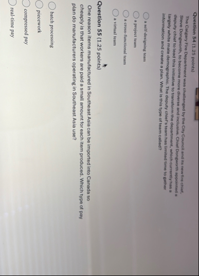 Question 5 4 ( 1 . 2 5 points ) The Calgary Fire