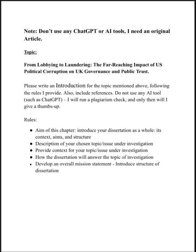 Note: Don't use any ChatGPT or AI tools, I need