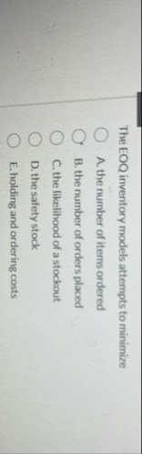 The EOQ inventory models attempts to minimize A .