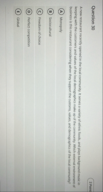 Question 3 0 2 Point A new restaurant recently