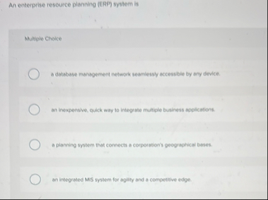 An enterprise resource planning ( ERP ) system is