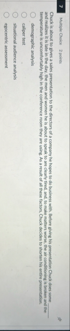 7 Multiple Choice 2 points Chuck is about to