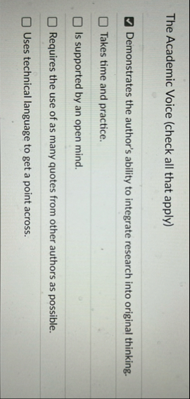 The Academic Voice ( check all that apply )