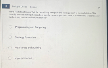 1 9 Multiple Choice 2 points In the Marketing