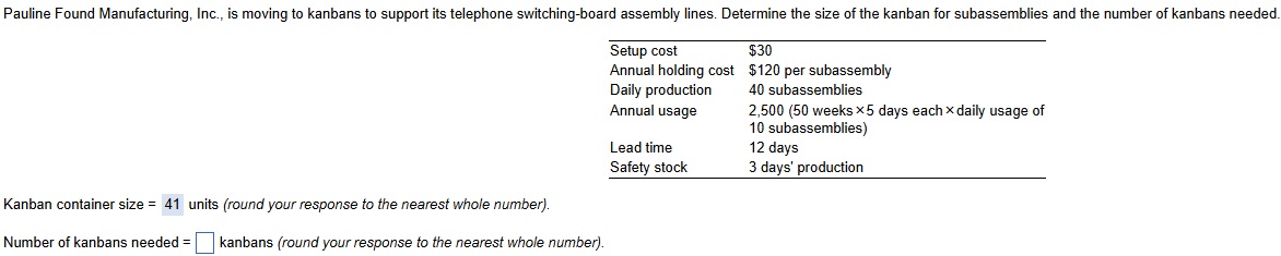 Need help finding the number of kanbans needed