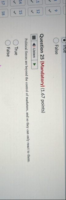 True 9 False Question 2 5 ( Mandatory ) ( 1 . 6 7