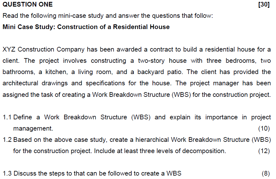 QUESTION ONE Read the following mini - case study