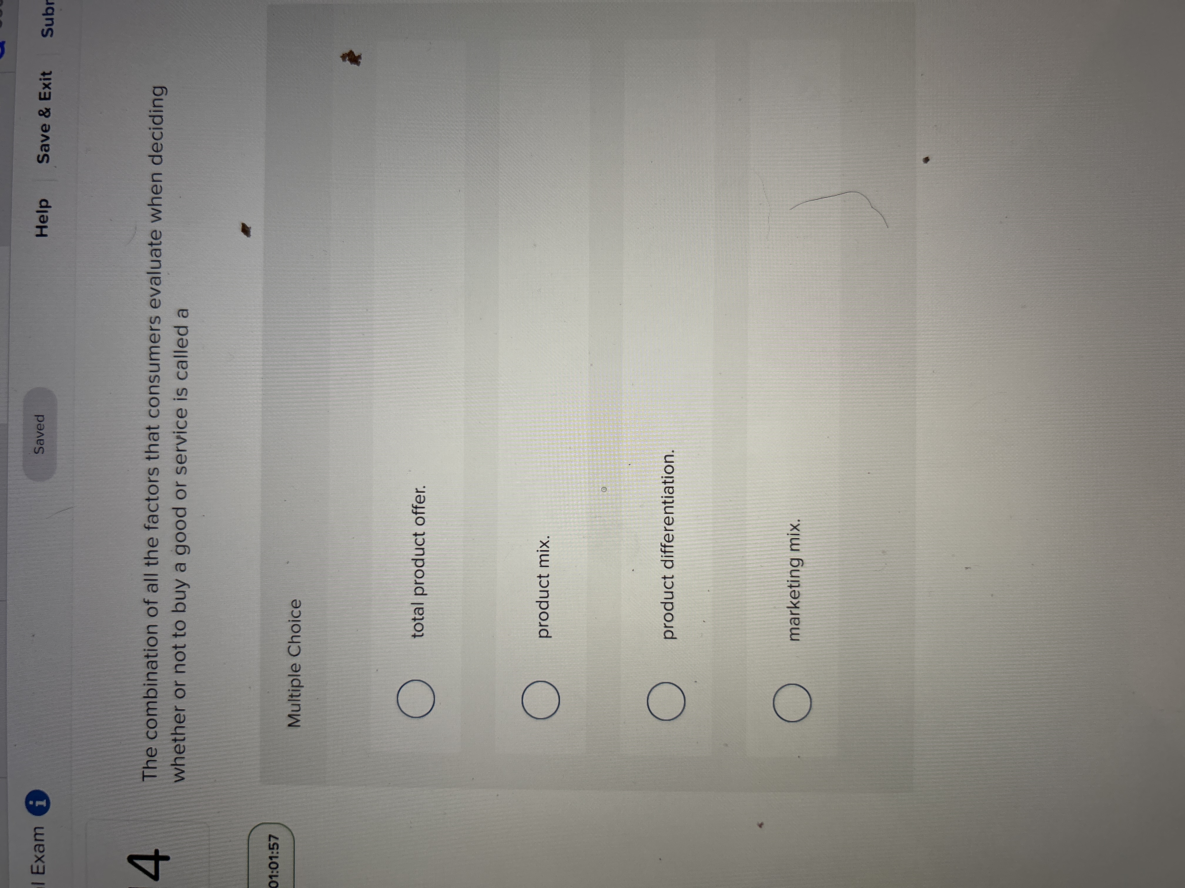 Exam Saved Help Save \ & Exit Subr 4 The