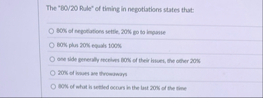 The " 8 0 / 2 0 Rule" of timing in negotiations