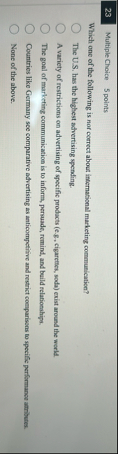 2 3 Multiple Choice 5 points Which one of the