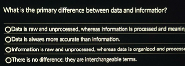 What is the primary difference between data and