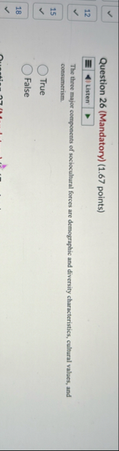 Question 2 6 ( Mandatory ) ( 1 . 6 7 points ) 1 2