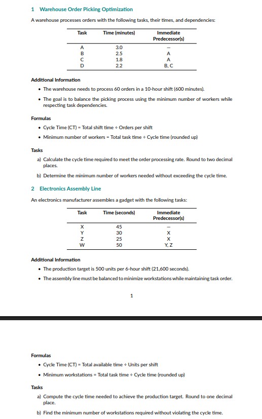 1 Warehouse Order Picking Optimization A