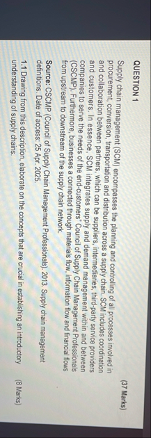 QUESTION 1 Supply chain management ( SCM )