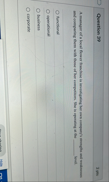 Question 3 9 2 pts A manager of a local flower