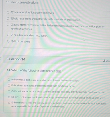 Short - term objectives: A "operationalize" long