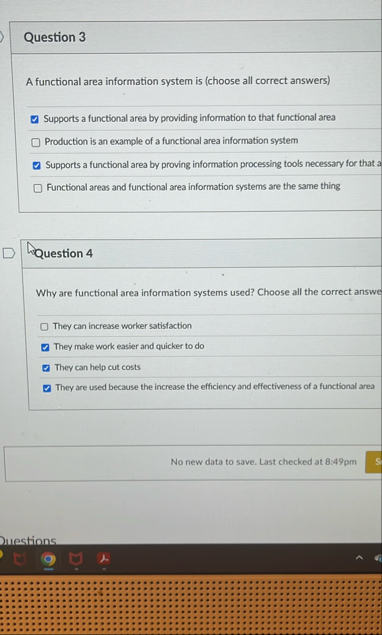 Question 3 A functional area information system