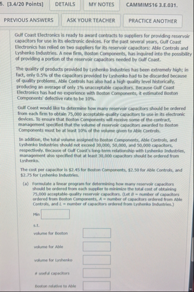 [ 3 . 4 / 2 0 Points ] CAMMIMS 1 6 3 . E . 0 3 1