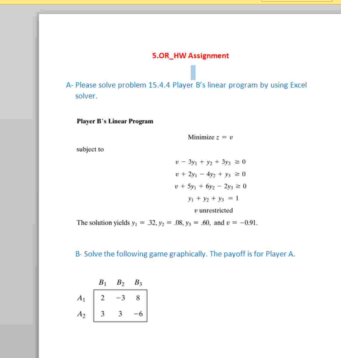 5 . O R H W Assignment A - Please solve problem 1