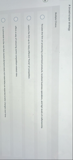 A broad - scope strategy Multiple Choice focuses