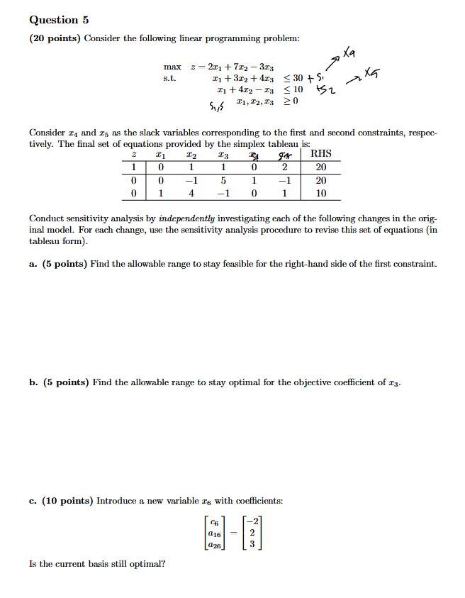 Question 5 ( 2 0 points ) Consider the following