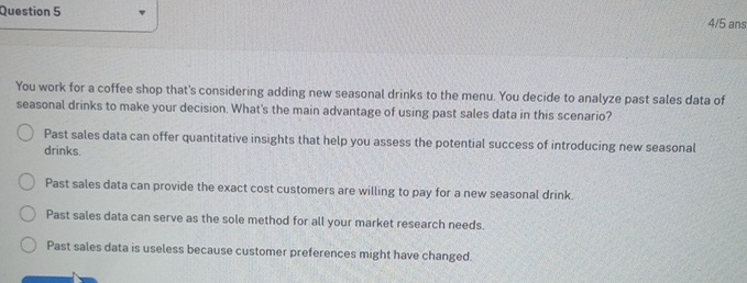 Question 5 4 5 ans You work for a coffee shop