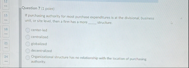 Question 7 ( 1 point ) 1 5 If purchasing