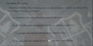 Question 1 0 ( 1 point ) ( Applying ) Which of