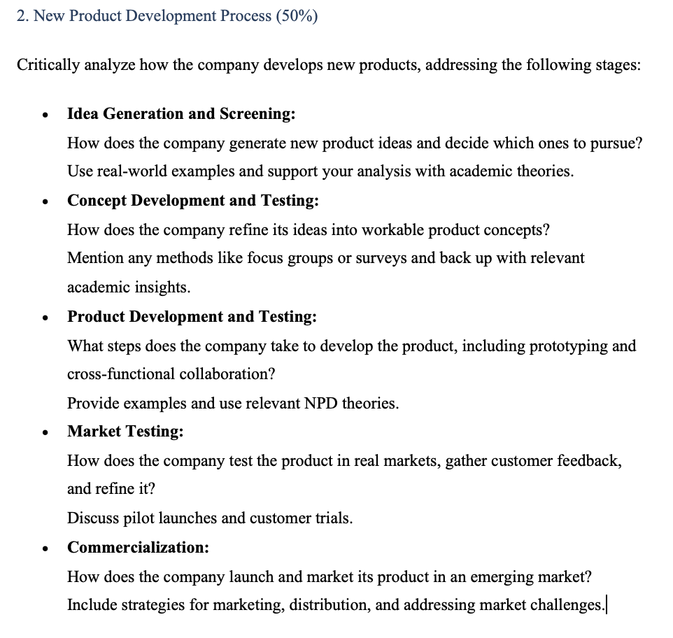New Product Development Process ( 5 0 % )