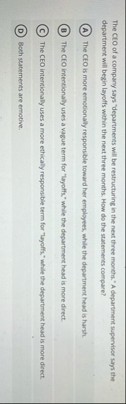 The CEO of a company says "departments will be