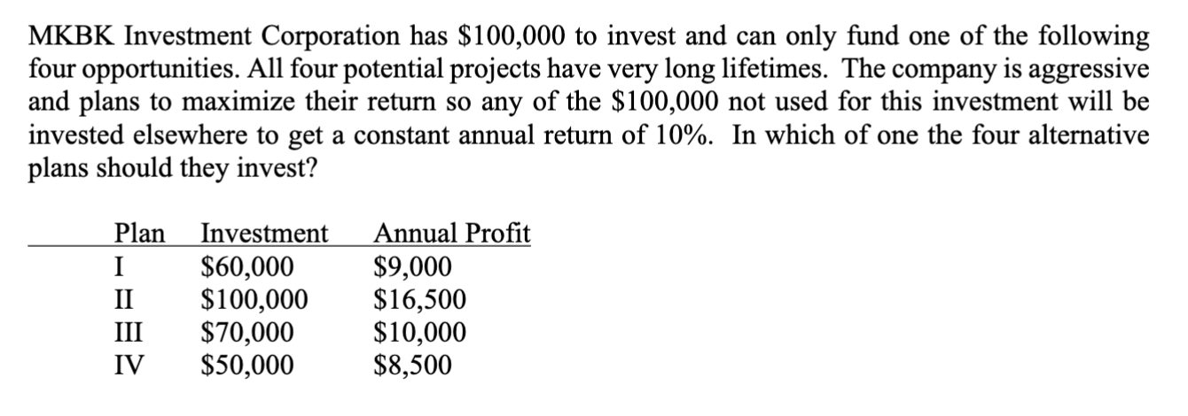 MKBK Investment Corporation has $ 1 0 0 , 0 0 0