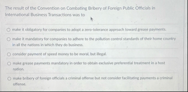 The result of the Convention on Combating Bribery