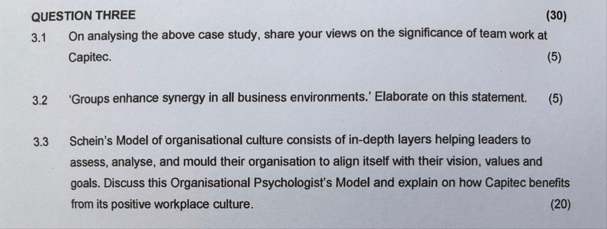 QUESTION THREE ( 3 0 ) 3 . 1 On analysing the