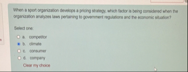 When a sport organization develops a prioing