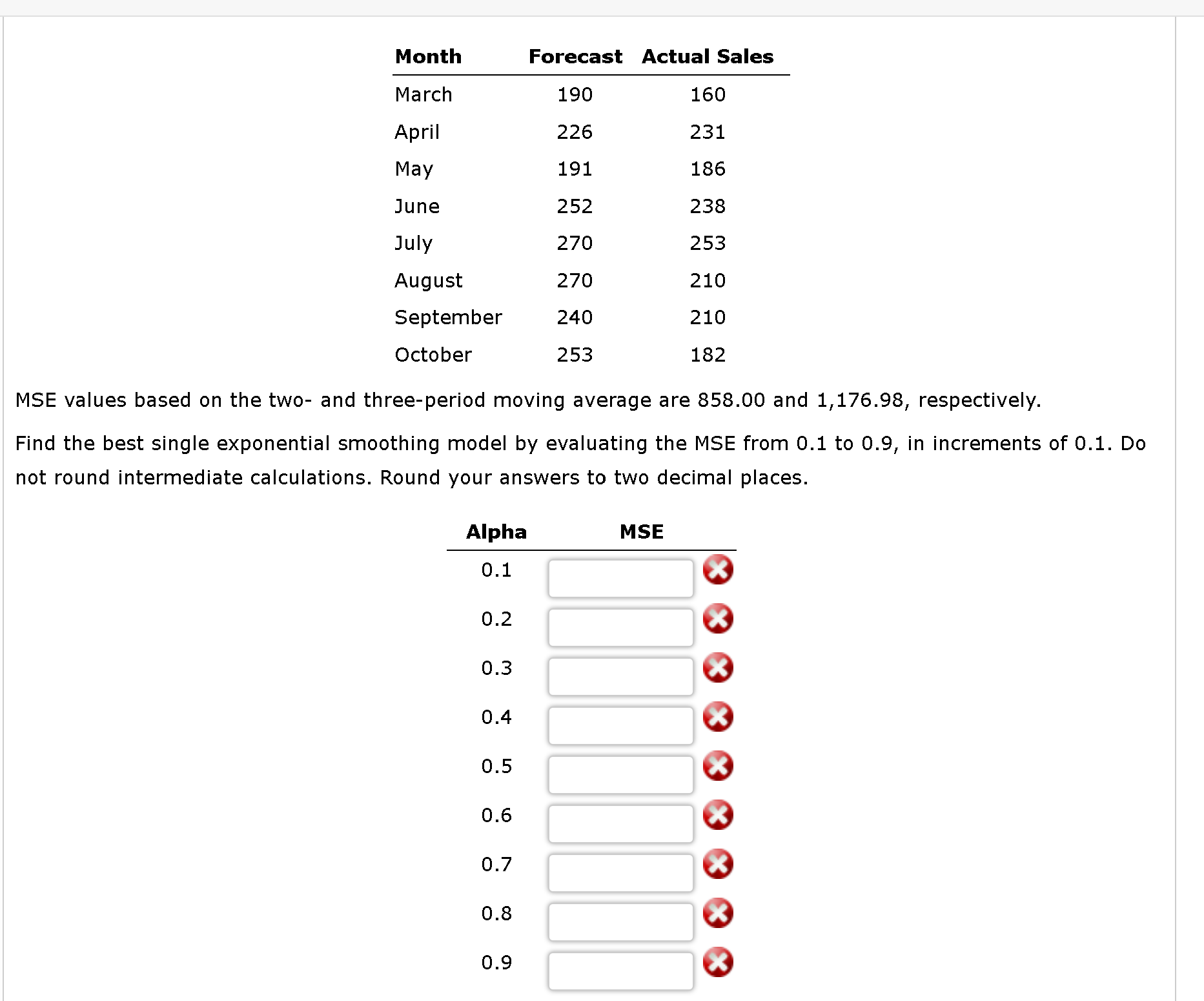 Help Solve MSE values based on the two - and