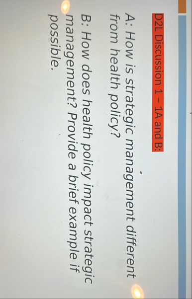 D 2 L Discussion 1 - 1 A and B: A: How is