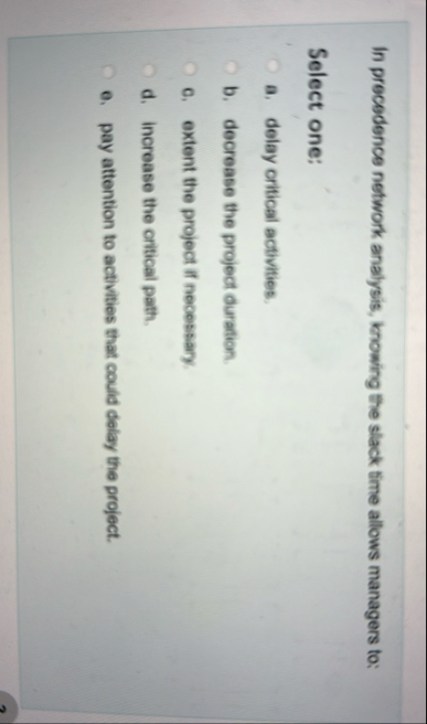 In precedence network analysis, knowing the slack