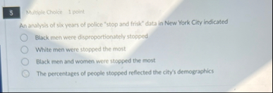 5 Multiple Choice 1 point An analysis of six