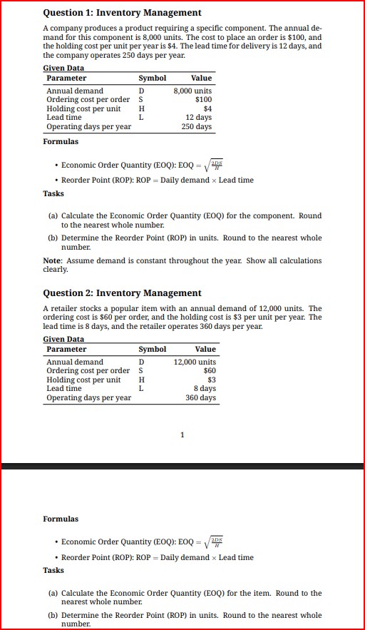 Apply inventory management formulas in diverse