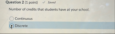 Question 2 ( 1 point ) Saved Number of credits